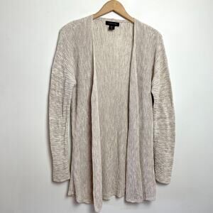 Tahari‎ Open Front Cardigan Sz XL Draped Beige Neutral Linen Cotton Lagenlook